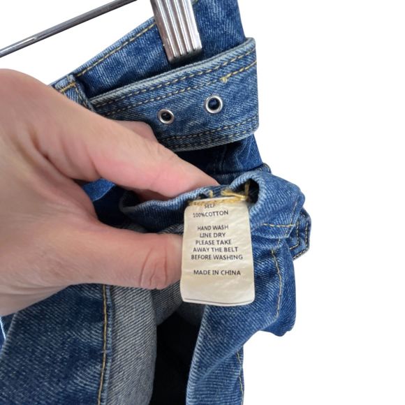 Pixie Market AR Denim Cargo Pocket Mini Skirt Sz S Blue Belted A-Line Y2K - Picture 10 of 12